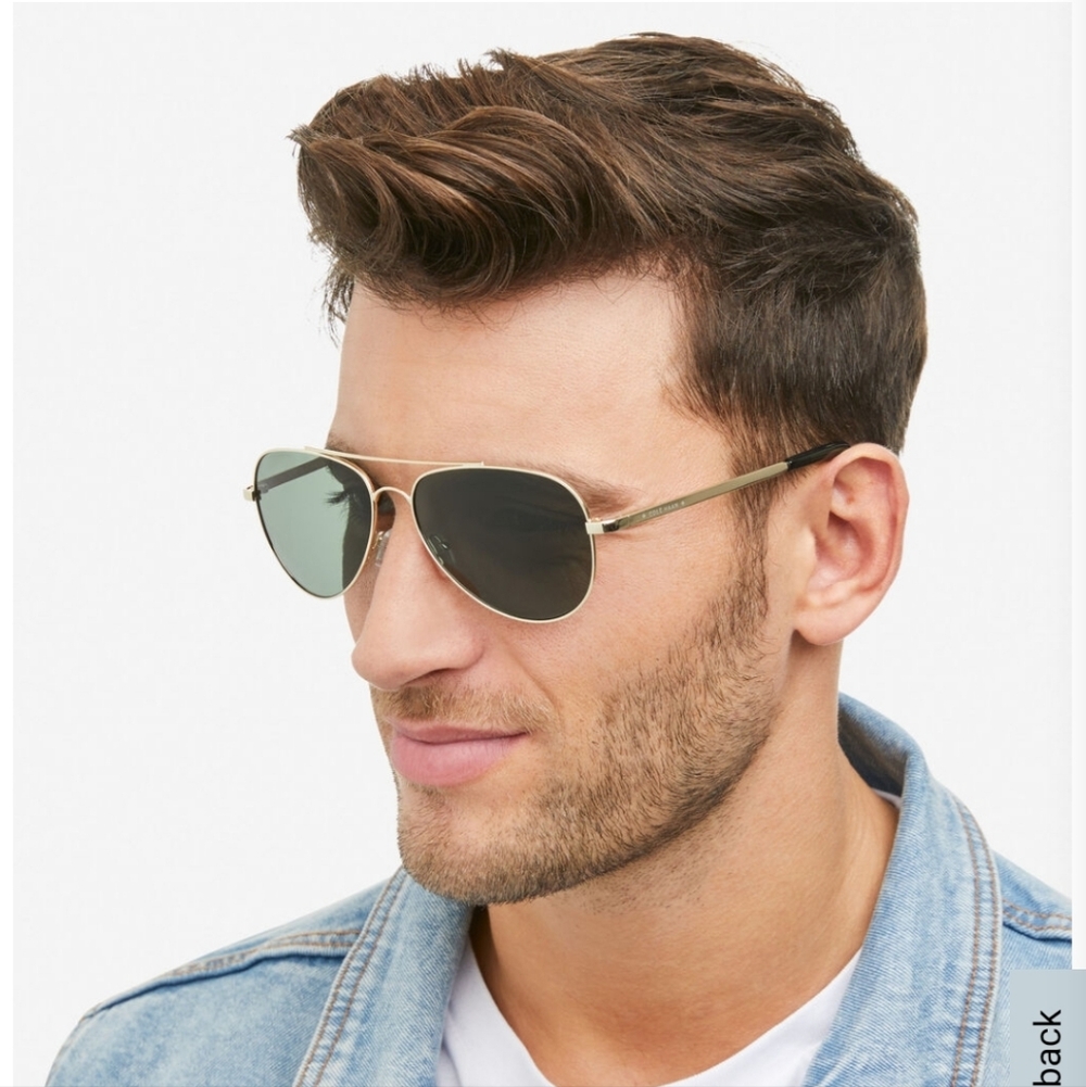 Cole Haan gold aviator sunglasses with dark lenses. Polarized.